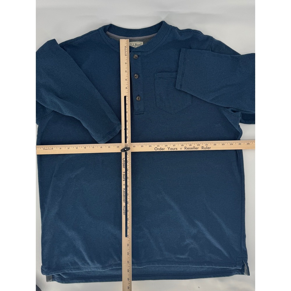 LLBean Mens Blue Striped Long Sleeve Henley Pocket Shirt XL Tall - Picture 4 of 6